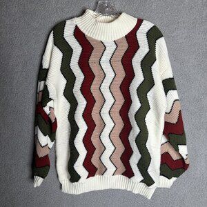 Vintage 90s Clifton Place Sweater Womens XL Zig Zag Knit Pullover USA Y2K